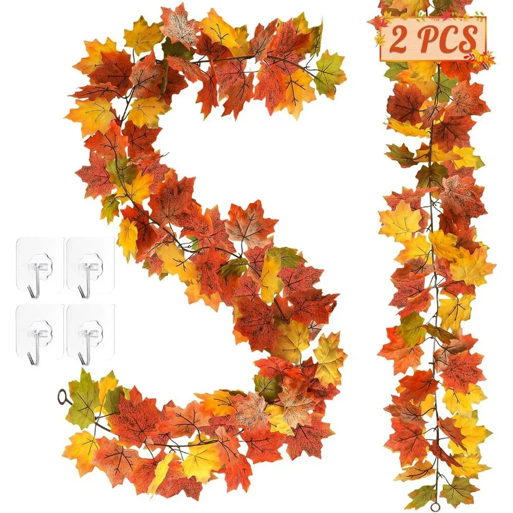 Elegant Autumn Garland with Maple Leaves - 5.9FT Each for Stunning Home Ambiance